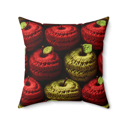 Crochet Apple Amigurumi - Big American Red Apples - Healthy Fruit Snack Design - Spun Polyester Square Pillow