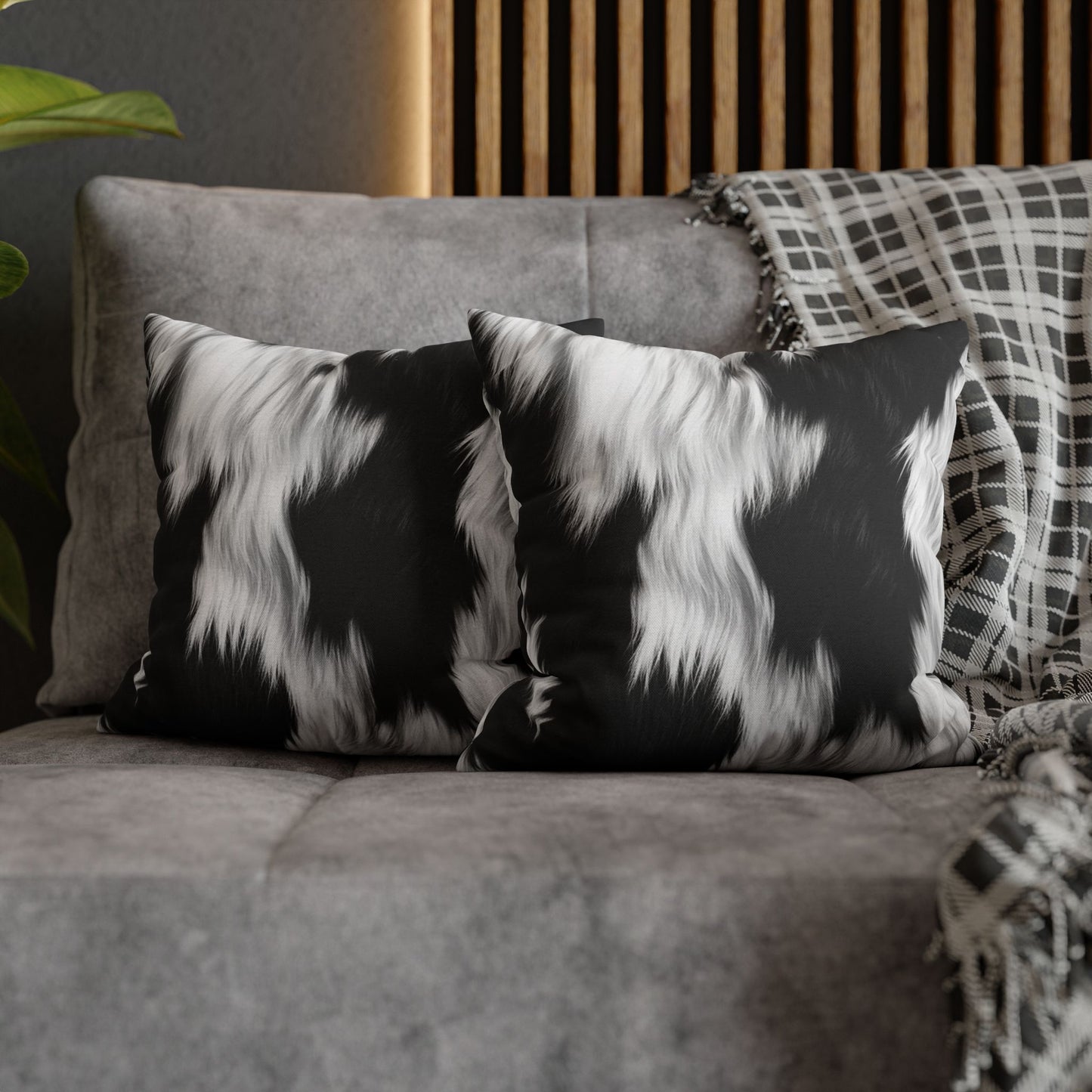 Cowhide on Hair Leather - Black and White - Designer Style - Spun Polyester Square Pillow Case