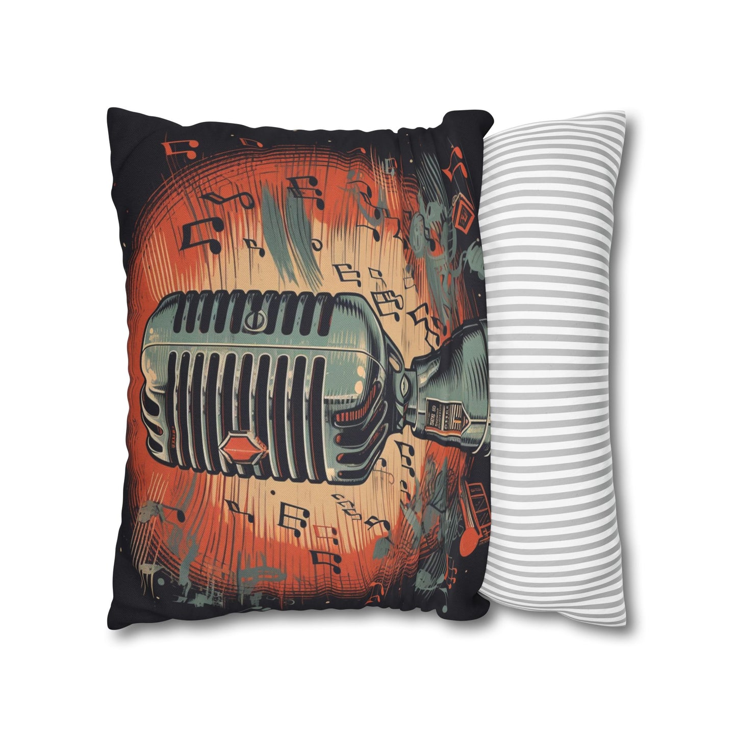 Retro Microphone & Music Notes - Vintage Style Design Spun Polyester Square Pillow Case