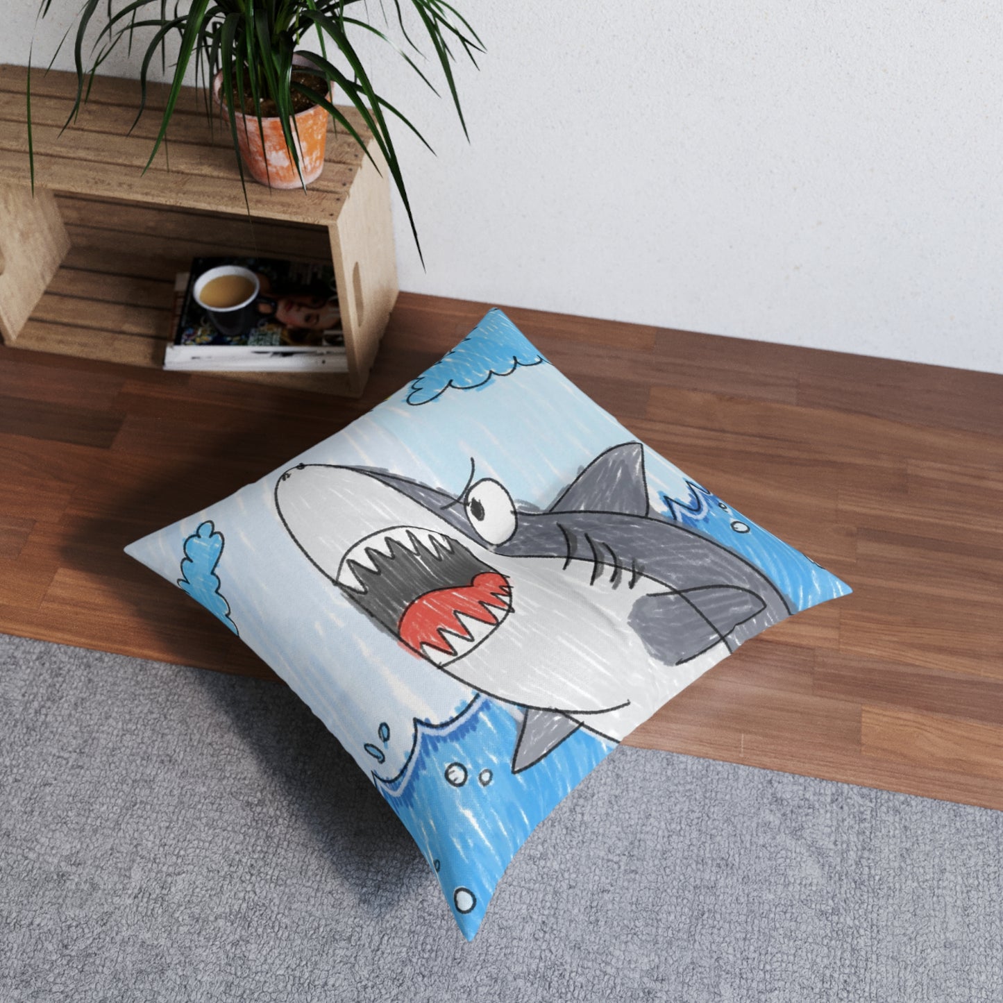 Shark Jaw Teeth Attack Ocean Sea Creature Tufted Floor Pillow, Square