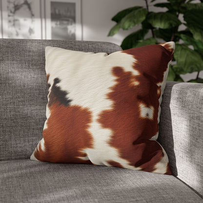 Hair Cowhide Leather Natural Design Tough Durable Rugged Style - Spun Polyester Square Pillow Case