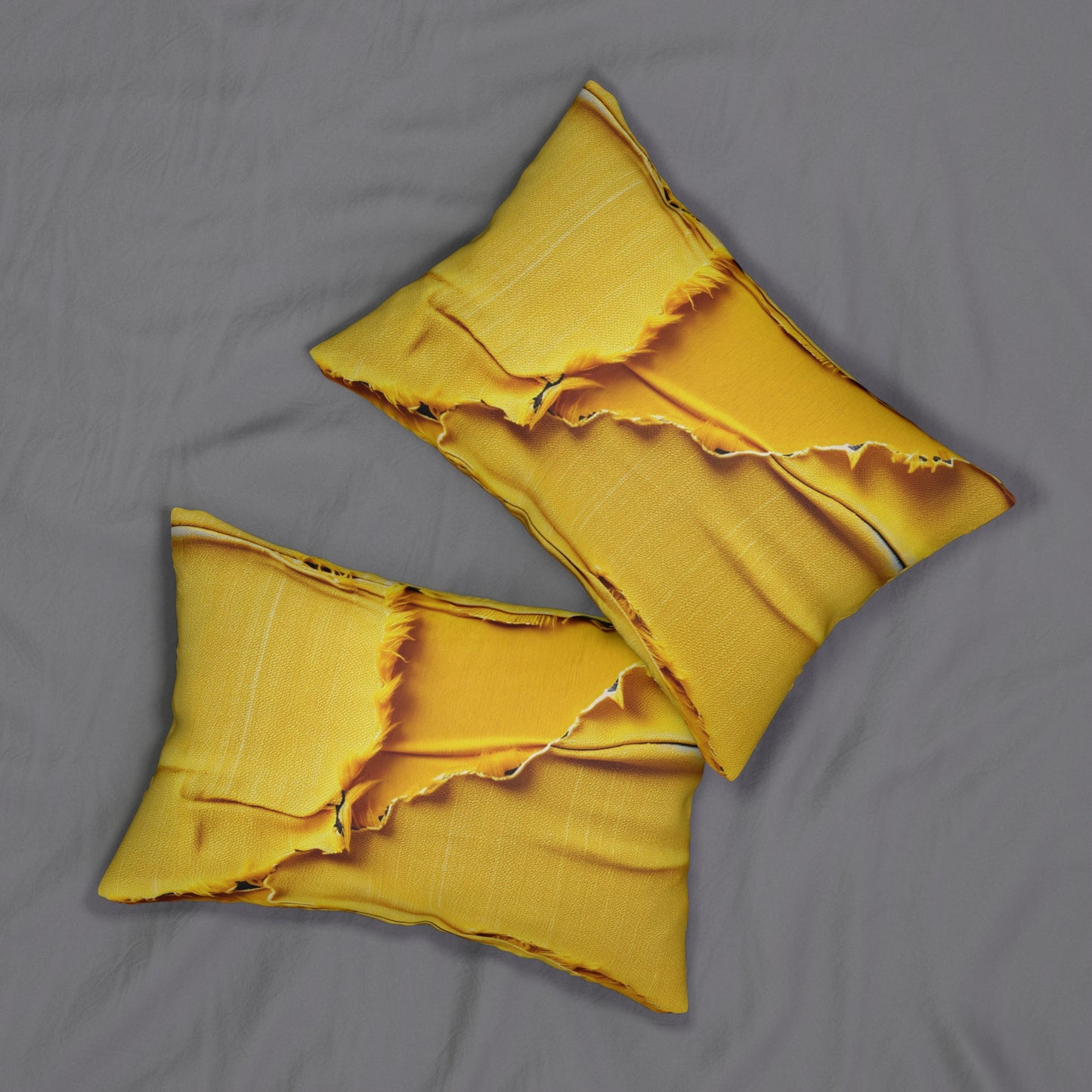 Banana Yellow Lemon: Bold Distressed, Denim-Inspired Fabric - Spun Polyester Lumbar Pillow