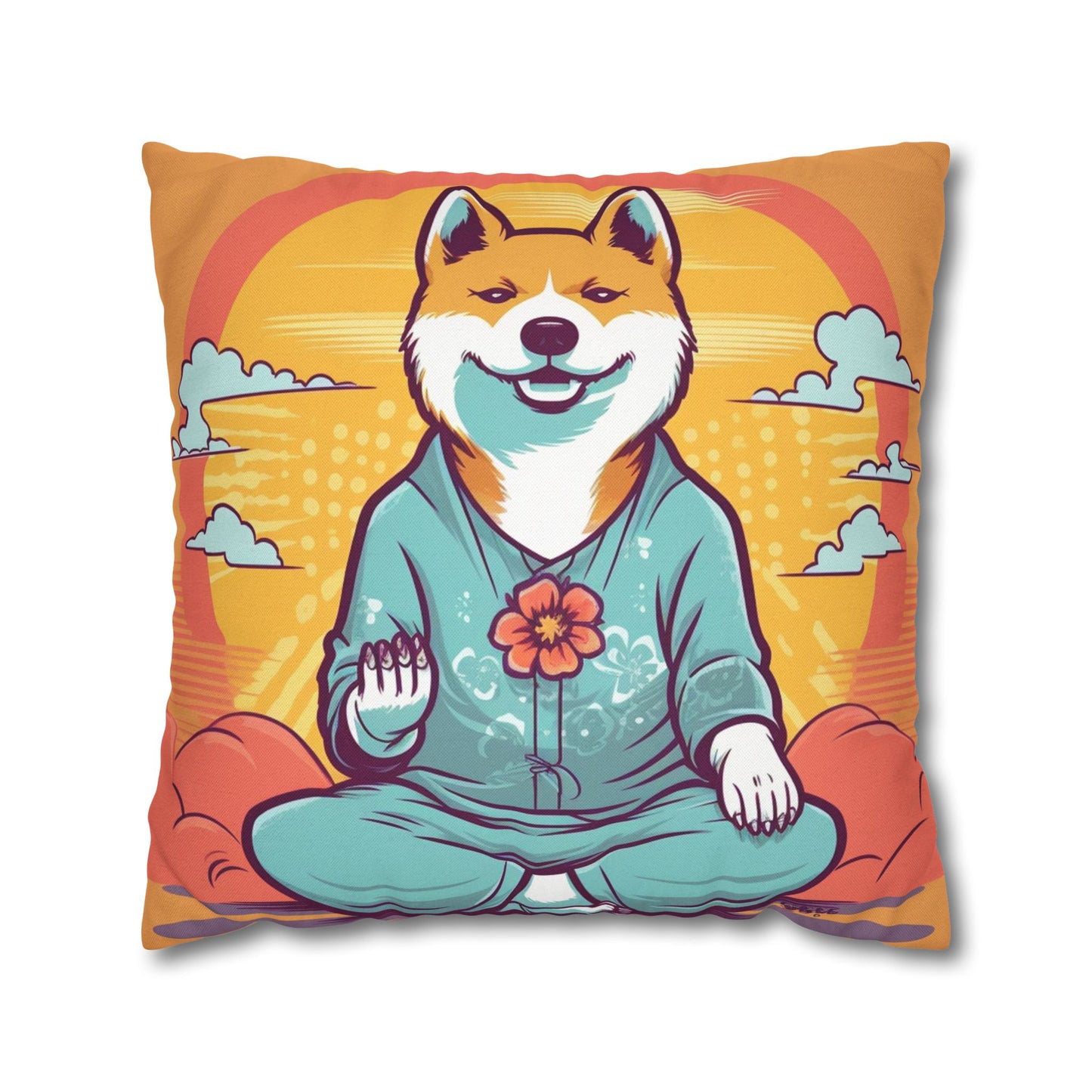 Shiba Inu Yoga Crypto Dog Japanese Namaste: Spun Polyester Square Pillow Case