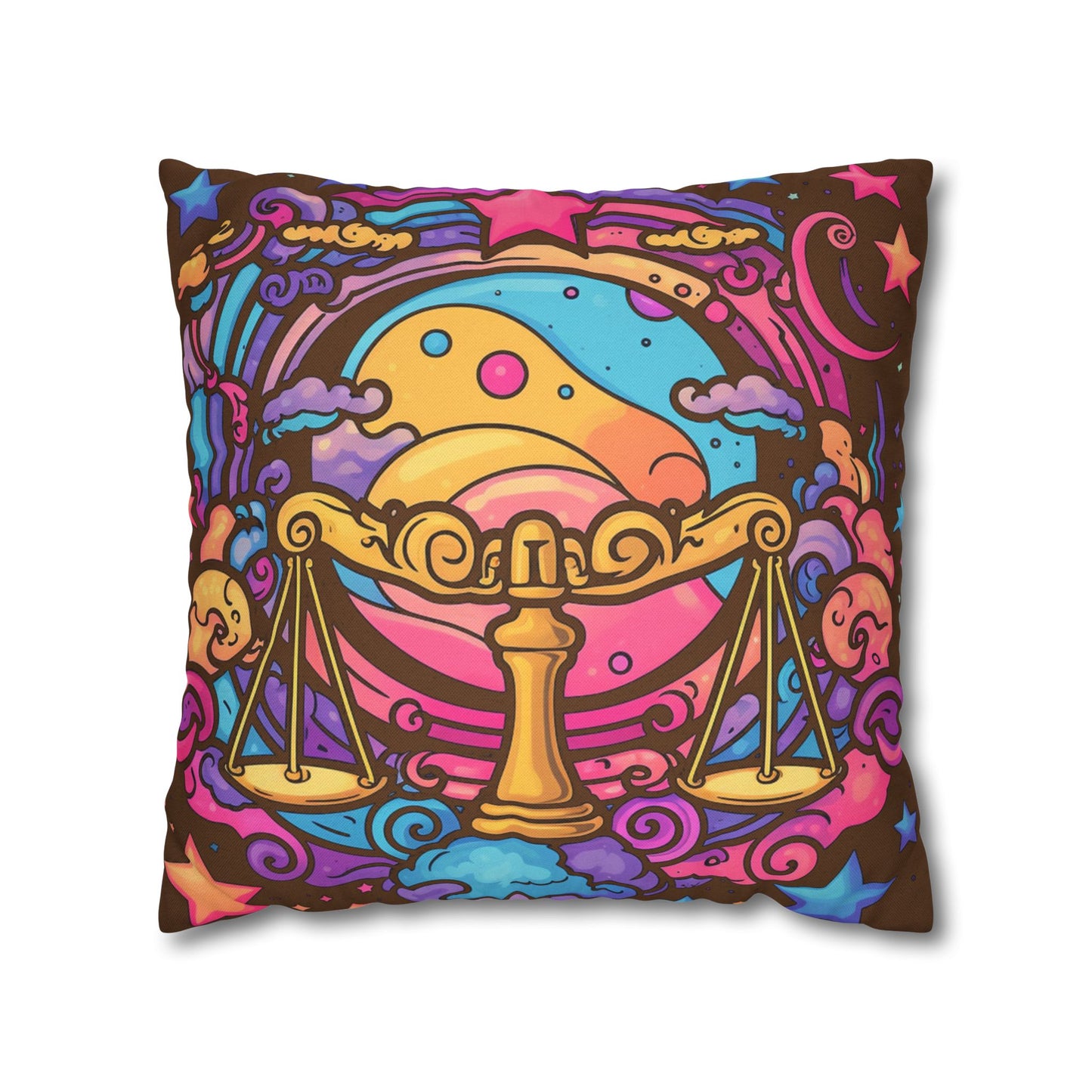 Cosmic Libra - Trippy Psychedelic Cartoon Art Zodiac Sign - Spun Polyester Square Pillow Case