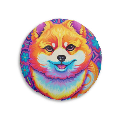 Bright Shiba Inu & Corgi Design - Unique, Vibrant & Eye-Catching - Tufted Floor Pillow, Round