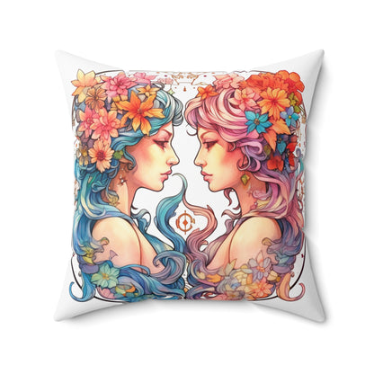 Zodiac Gemini Clipart - Twins Symbol, Whimsical Comic Style - Spun Polyester Square Pillow