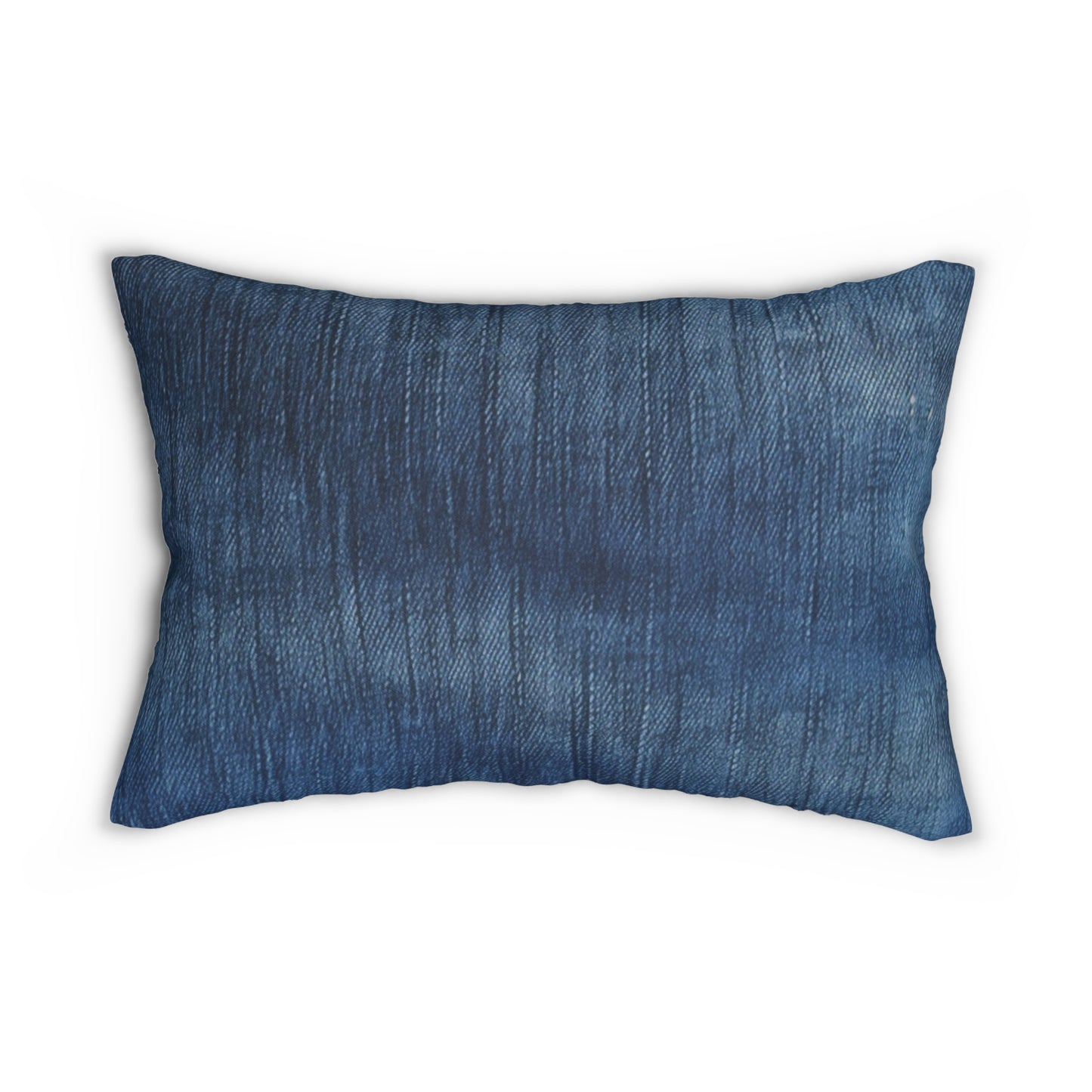 Indigo Splash: Washed Denim Reverie in Deep Blue - Spun Polyester Lumbar Pillow