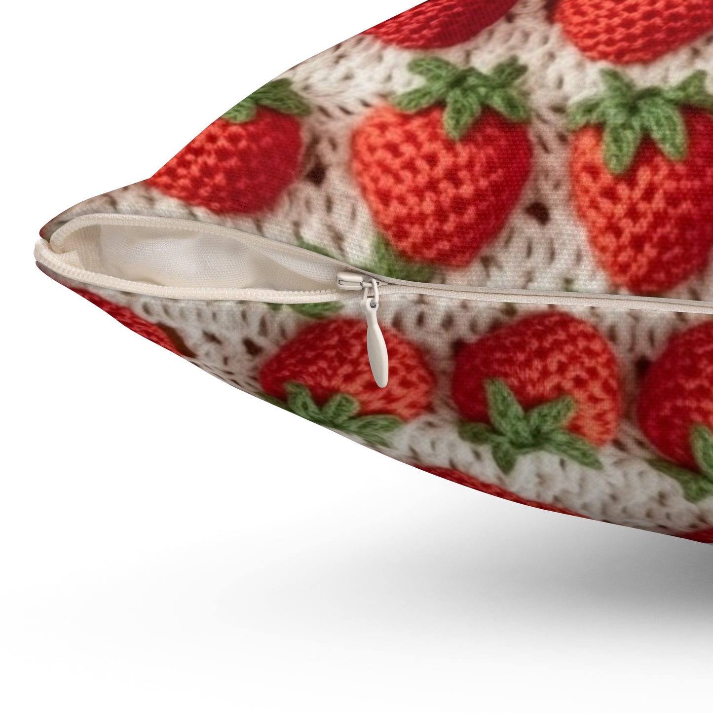 Strawberry Traditional Japanese, Crochet Craft, Fruit Design, Red Berry Pattern - Spun Polyester Square Pillow