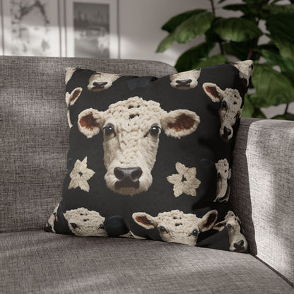 Crochet Cow Pattern Farm Animal Fabric Style - Spun Polyester Square Pillow Case