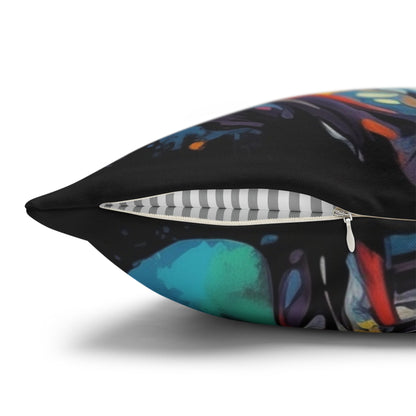 Astro Cat Adventure Feline - Pop Art, Floating in Cosmic Space - Spun Polyester Square Pillow Case