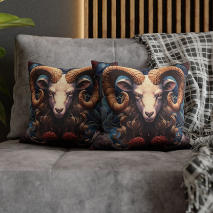 Aries Zodiac Ram - Vibrant Astrological Sign Cosmic Space Symbol - Spun Polyester Square Pillow Case