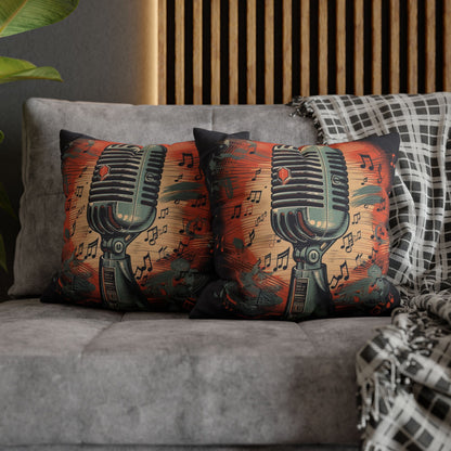 Retro Microphone & Music Notes - Vintage Style Design Spun Polyester Square Pillow Case