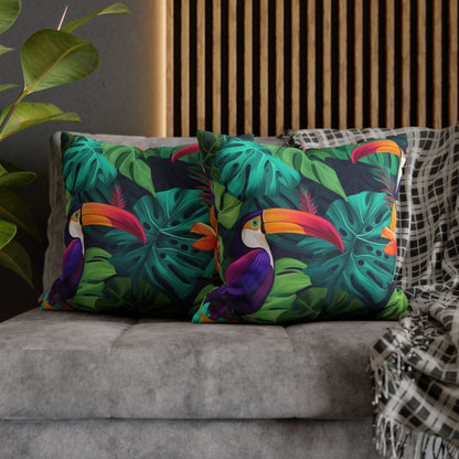 Vivid Tropical Birds & Leaves - Seamless Pattern Spun Polyester Square Pillow Case