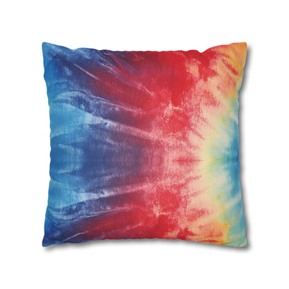 Rainbow Tie-Dye Denim: Vibrant Multi-Color, Fabric Design Spectacle - Spun Polyester Square Pillow Case