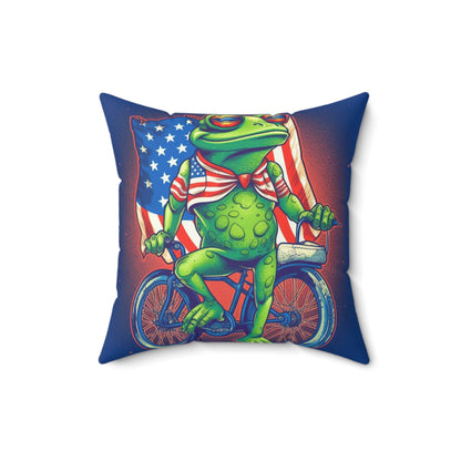 Patriot Frog USA American Bicycle Rider Graphic Spun Polyester Square Pillow