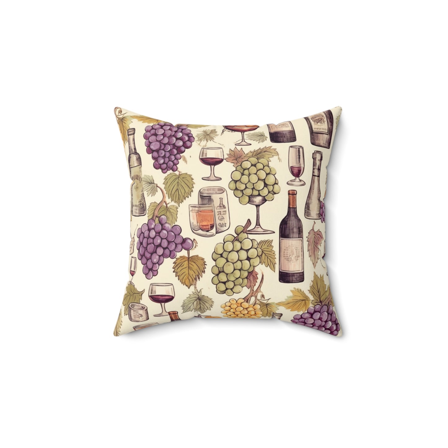 Wine Lovers Theme: Varieties of Wine, Grapes & Vineyards Design Spun Polyester Square Pillow