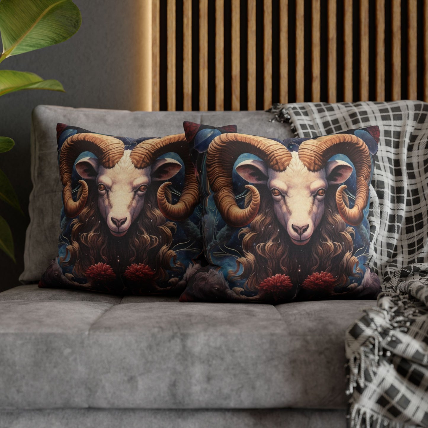 Aries Zodiac Ram - Vibrant Astrological Sign Cosmic Space Symbol - Spun Polyester Square Pillow Case