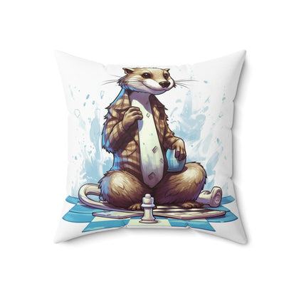 Otter Chess Game Grand Master Player Graphic Spun Polyester Square Pillow