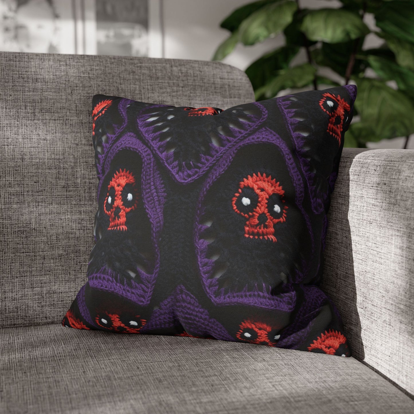 Grim Reaper Crochet Halloween Fright Scare Ghoul Fantasy Horror - Spun Polyester Square Pillow Case