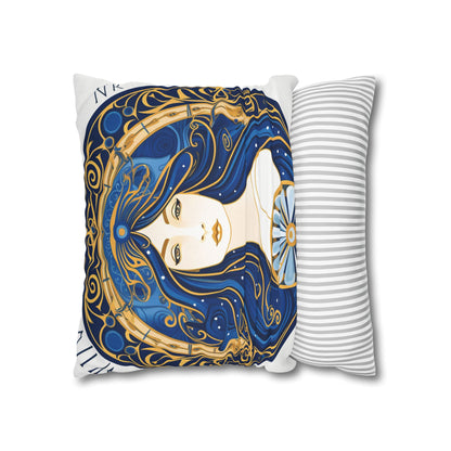 Virgo Zodiac Circular Symmetry in Gold Royal Blue - Spun Polyester Square Pillow Case