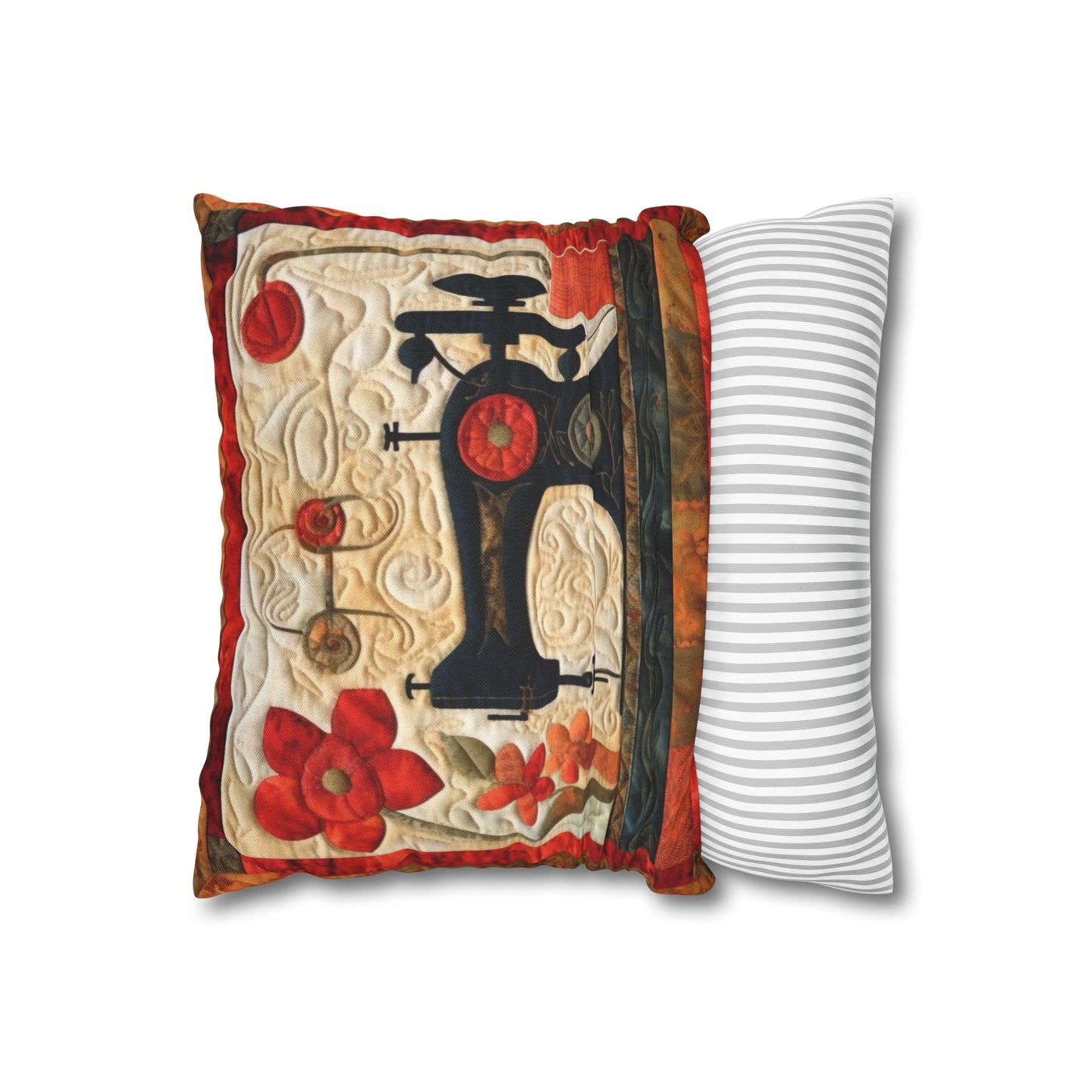 Sewing Machine Quilt: A Crafted Design Homage to Stitching - Spun Polyester Square Pillow Case