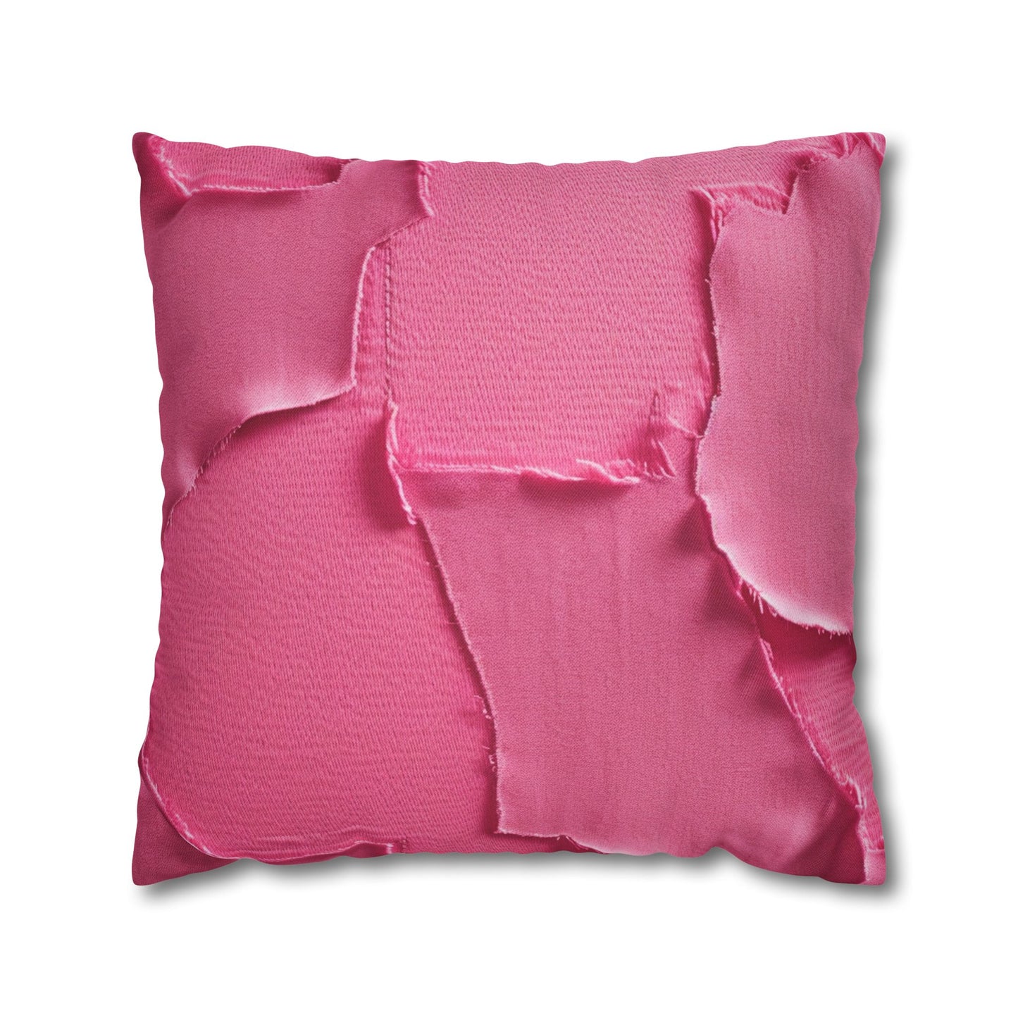 Distressed Neon Pink: Edgy, Ripped Denim-Inspired Doll Fabric - Spun Polyester Square Pillow Case