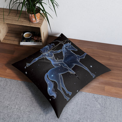 Sagittarius Zodiac in Starlit Universe - Fluorescent Colors - Tufted Floor Pillow, Square