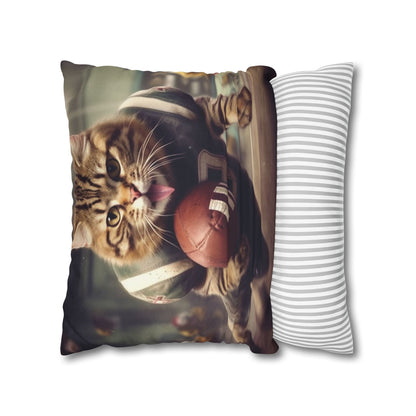 Football Field Felines: Kitty Cats in Sport Tackling Scoring Game Position - Spun Polyester Square Pillow Case