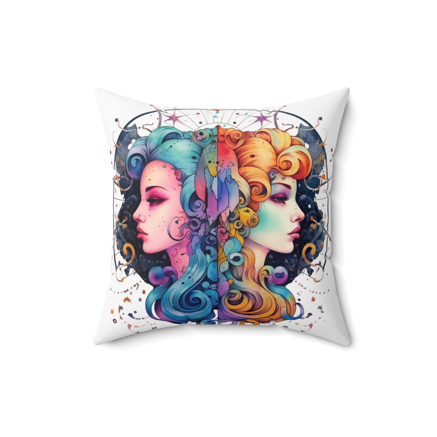 Graffiti Gemini Zodiac Sign - Astrology, Twins Symbol - Spun Polyester Square Pillow