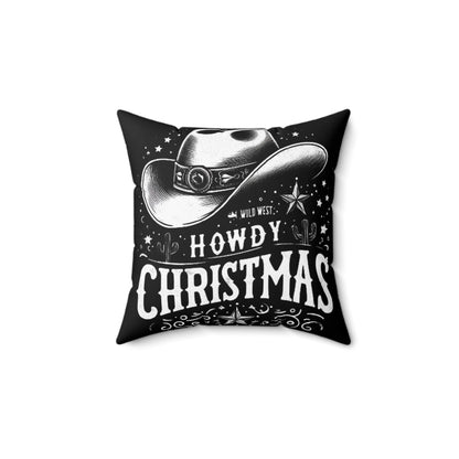 Western Winter Greetings - Christmas Starlit Night & Desert Silhouettes Holiday Cheer - Spun Polyester Square Pillow