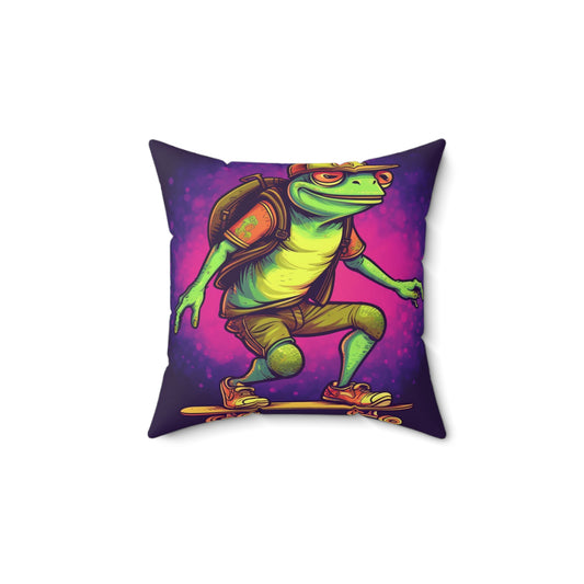 Frog Skateboarder Galactic Anime Hip Hop Spun Polyester Square Pillow