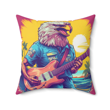 American Rock Star: Bald Eagle with Guitar Graphic Spun Polyester Square Pillow