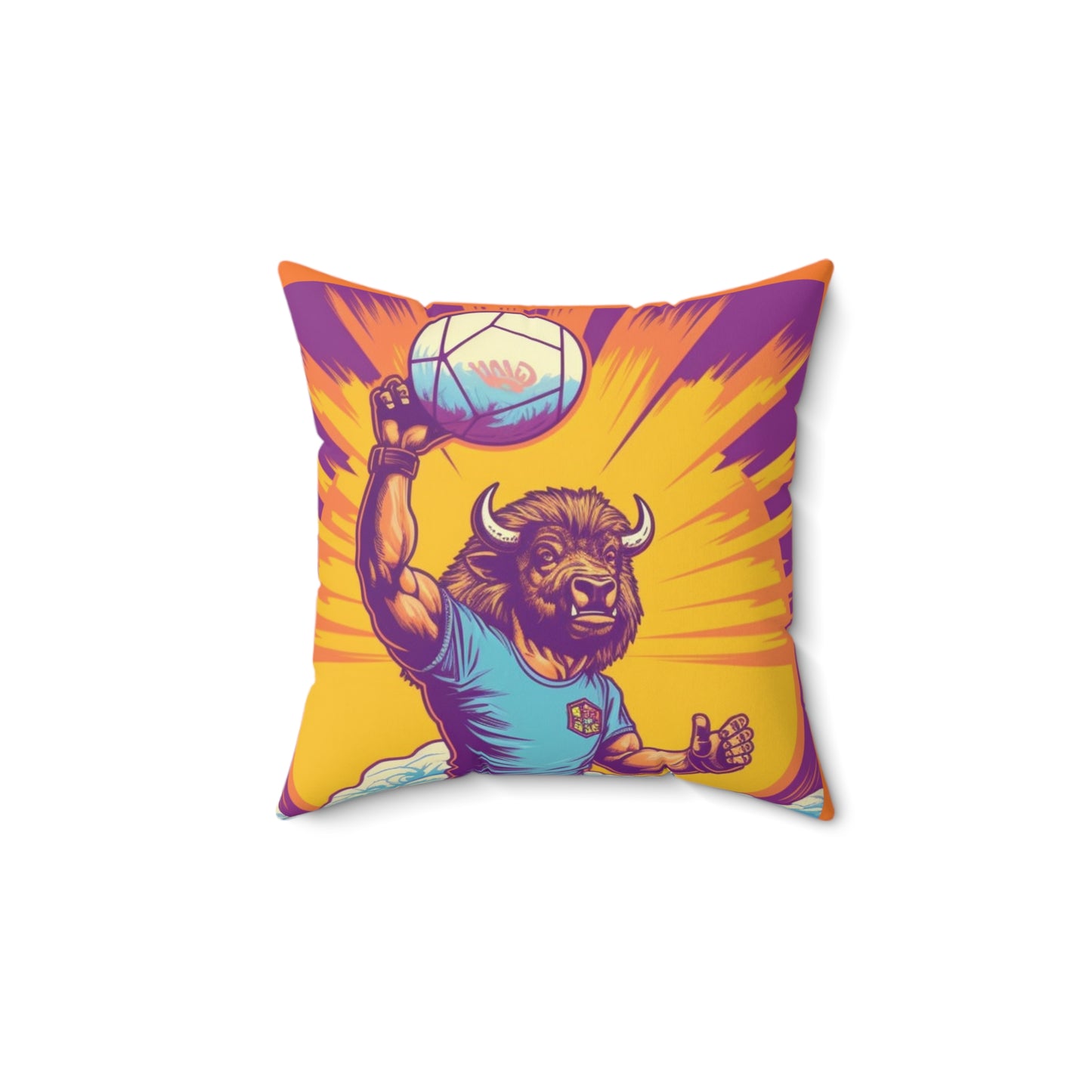 American Bison Volleyball Player Sport Graphic Spun Polyester Square Pillow