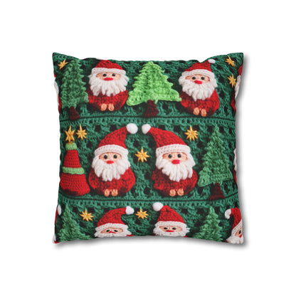 Santa Claus Crochet Pattern, Christmas Design, Festive Holiday Decor, Father Christmas Motif. Perfect for Yuletide Celebration - Spun Polyester Square Pillow Case