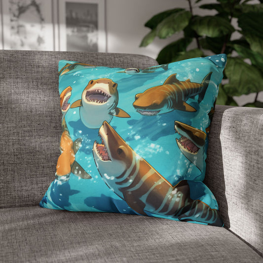 Tiger Shark: Ocean Marine Wildlife - Underwater - Spun Polyester Square Pillow Case