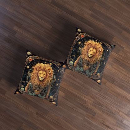 Astrological Leo Sign - Vibrant Cosmic Zodiac Astrology - Tufted Floor Pillow, Square