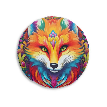 Vibrant & Colorful Fox Design - Unique and Eye-Catching - Tufted Floor Pillow, Round