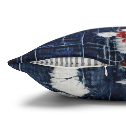 Patriotic Red, White & Blue: Distressed Denim-Style, Torn Fabric - Spun Polyester Square Pillow Case