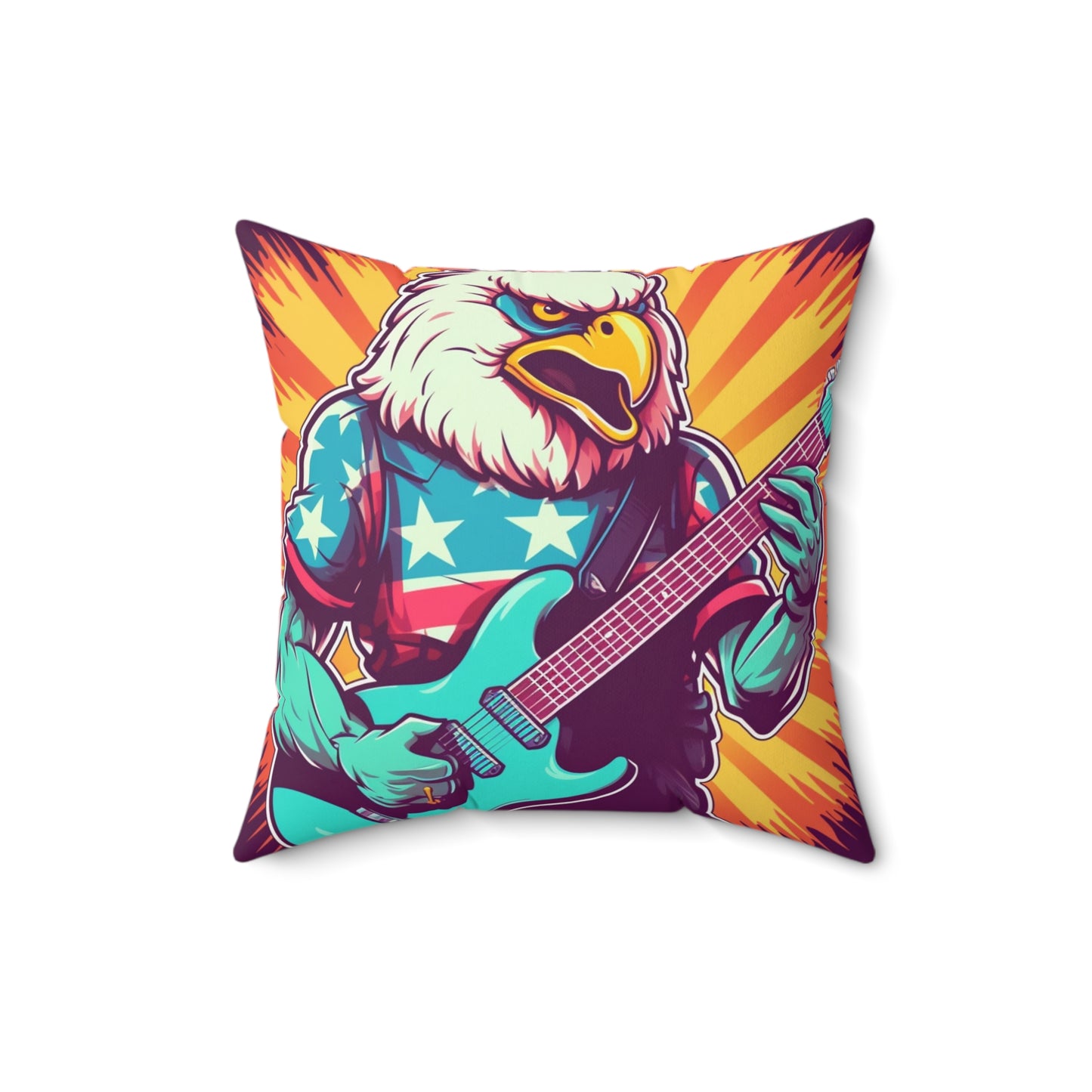 American Bald Eagle Musician Guitarist Graphic Spun Polyester Square Pillow