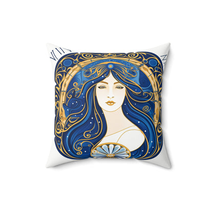 Virgo Zodiac Circular Symmetry in Gold Royal Blue - Spun Polyester Square Pillow