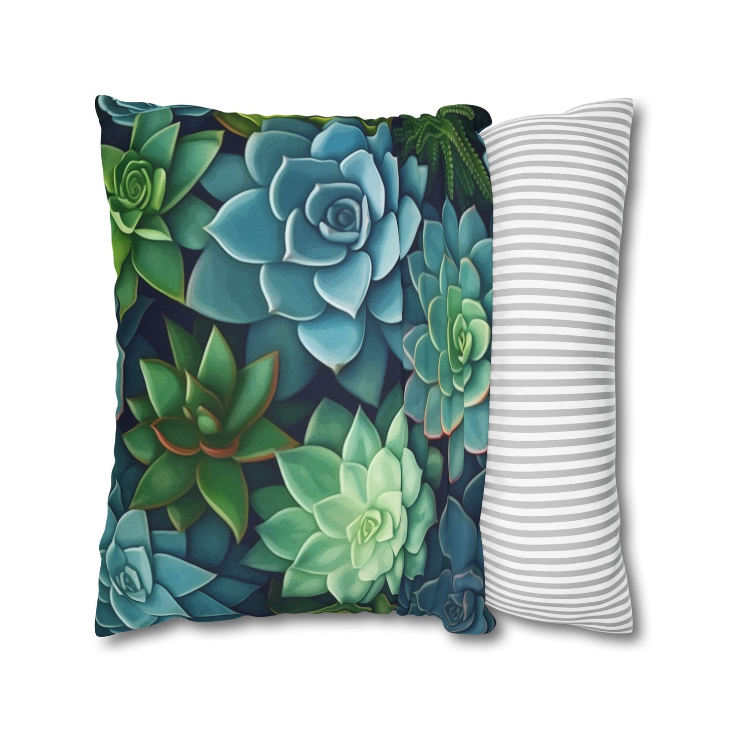 Minimalist Succulent Array - Vibrant Botanical Pattern Spun Polyester Square Pillow Case