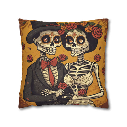 Halloween Wedding Marriage, Bride & Groom - Forever Soulmates - Spun Polyester Square Pillow Case