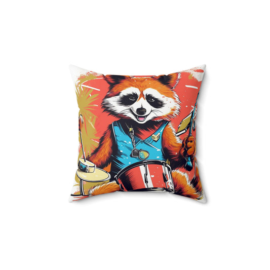 Red Panda Drum Music Player Graphic Spun Polyester Square Pillow