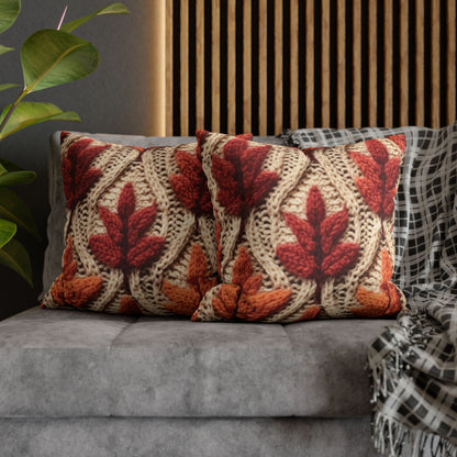 Crochet Fall Leaves: Harvest Rustic Design - Golden Browns -Woodland Maple Magic - Spun Polyester Square Pillow Case