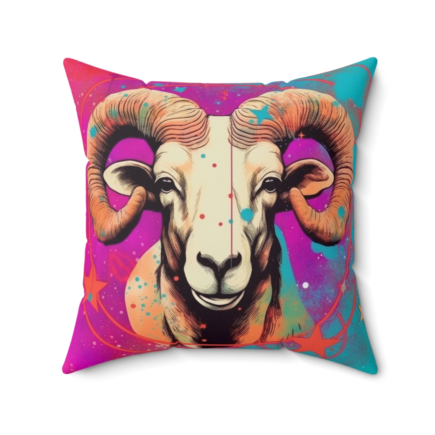 Pop Art Aries Constellation - Vibrant Zodiac Ram Symbol - Spun Polyester Square Pillow