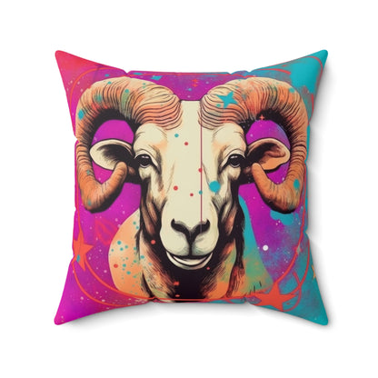 Pop Art Aries Constellation - Vibrant Zodiac Ram Symbol - Spun Polyester Square Pillow