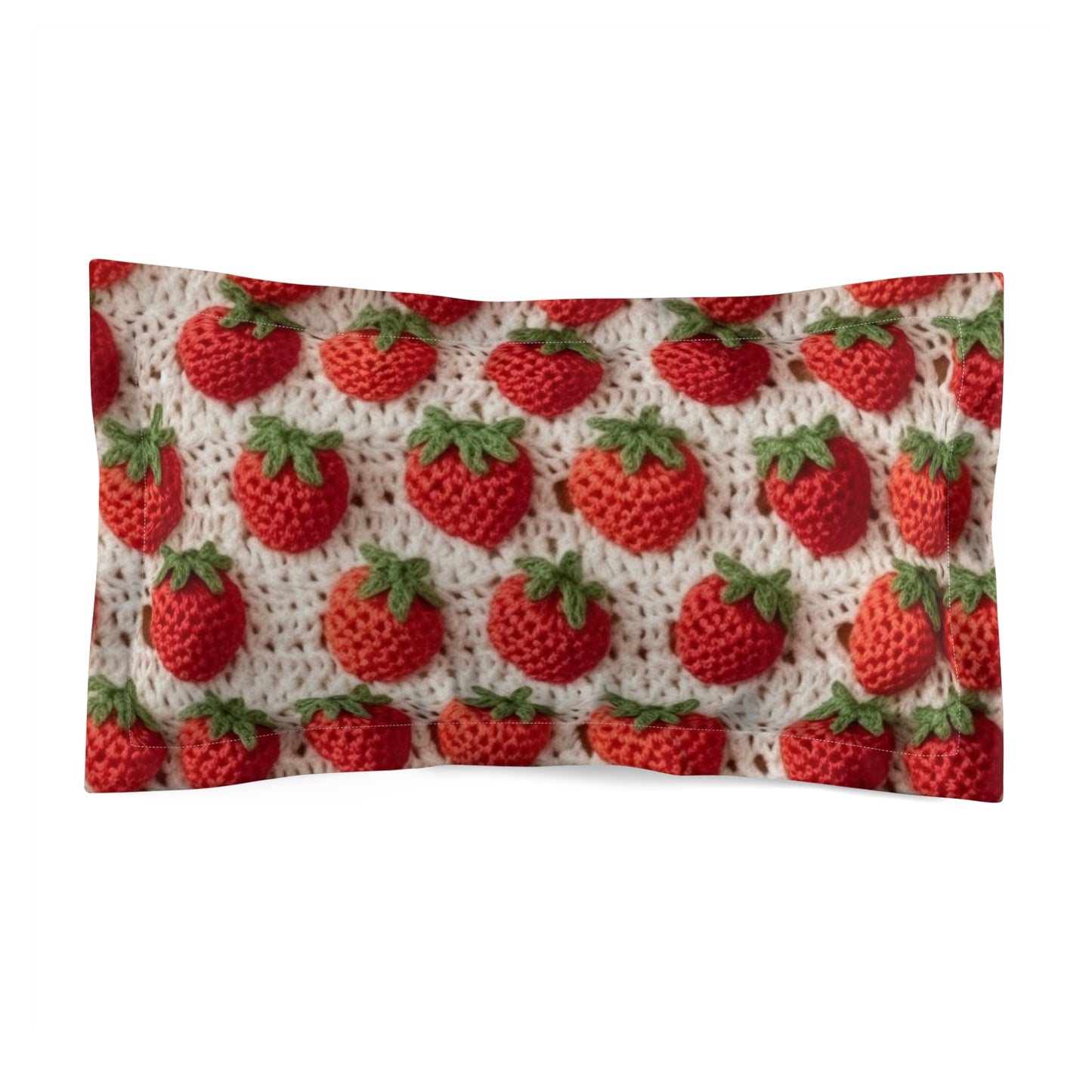 Strawberry Traditional Japanese, Crochet Craft, Fruit Design, Red Berry Pattern - Microfiber Pillow Sham