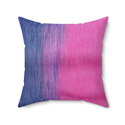 Dual Delight: Half-and-Half Pink & Blue Denim Daydream - Spun Polyester Square Pillow