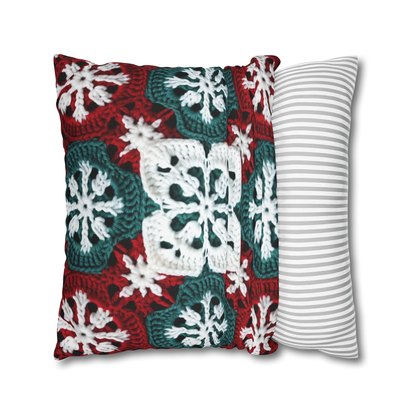 Christmas Snowflake Crochet, Festive Yuletide, Winter Wonderland Craft, Ice Crystal, Holiday Decor, Seasonal Adornments - Spun Polyester Square Pillow Case