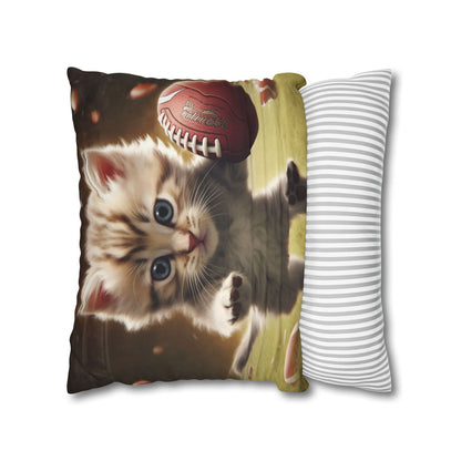 Football Kitty Fantasy: Feline Cat American Sport Quarterback - Spun Polyester Square Pillow Case